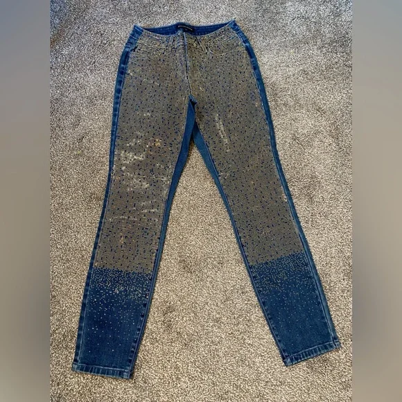 Boston Proper Jeans New Boston Proper Glam Gold Studded Blue